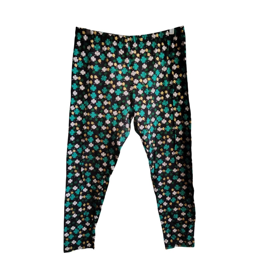 No Boundaries Women's‎ XL Green and Gold Shamrock Ankle Leggings